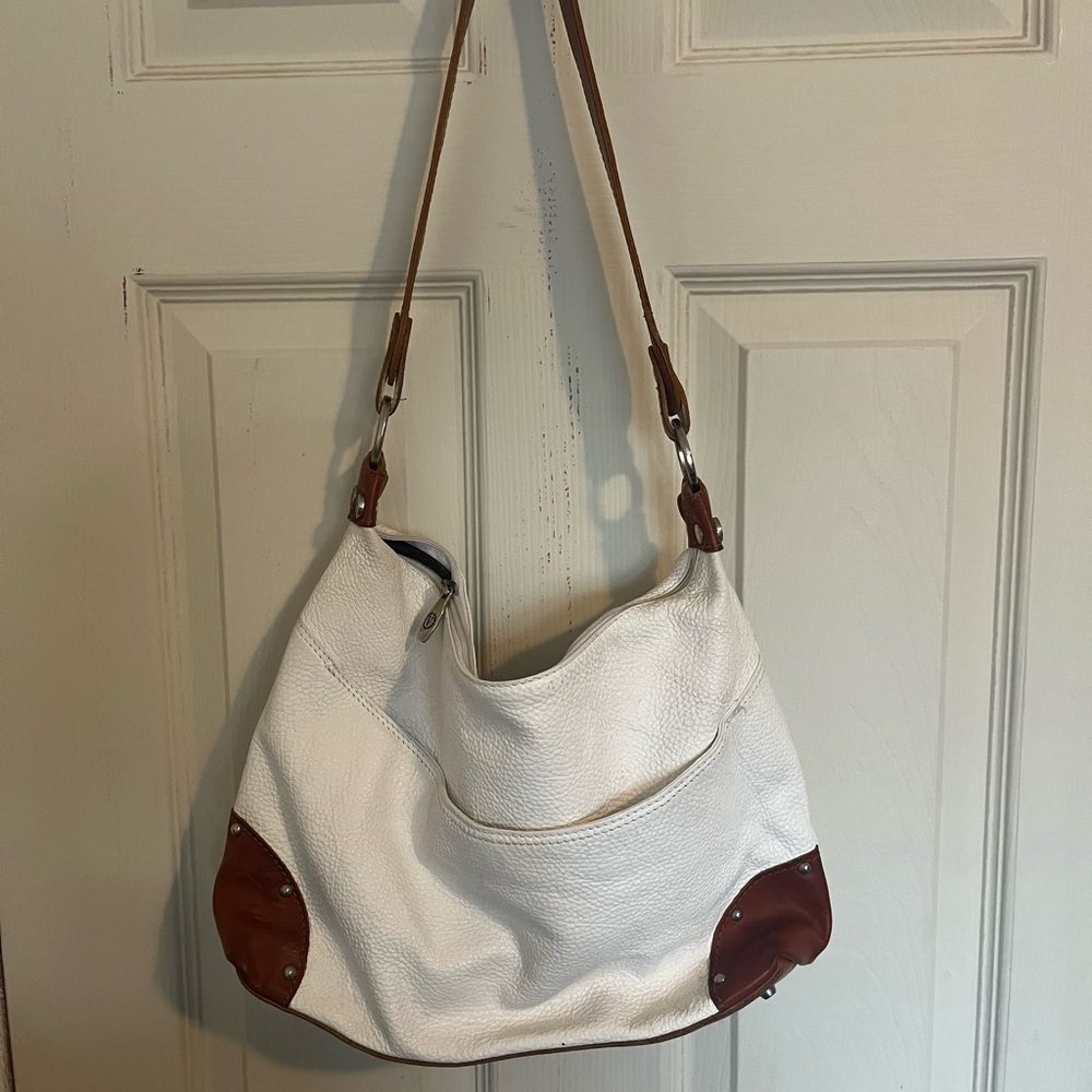 Valentina White and Brown Hobo Bag